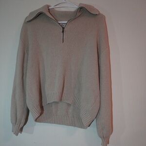 Hollister Cream Ribbed Quarter Zip Cropped Sweater Small